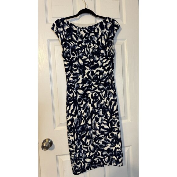 Ralph Lauren Dress 8 Stretch Sheath Blue Ivory Washable Knot Sleeveless NEW - Picture 11 of 11